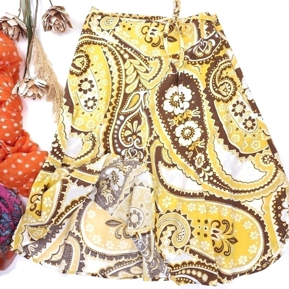 TALBOTS Petites Yellow White Brown Skirt Size 6p - Picture 4 of 16